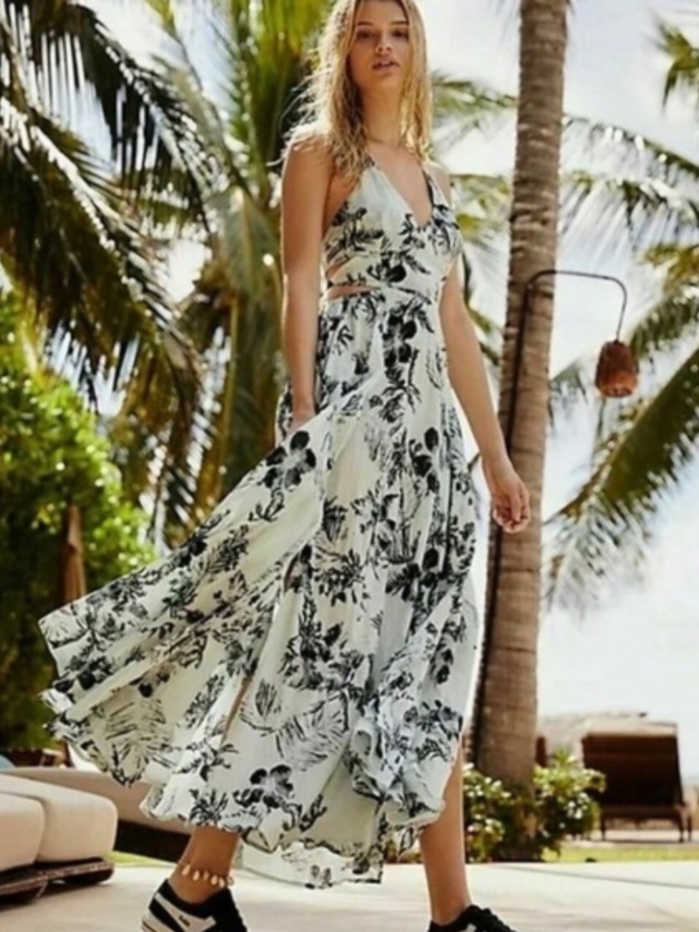 Free People Mint Floral Cutout Maxi Dress